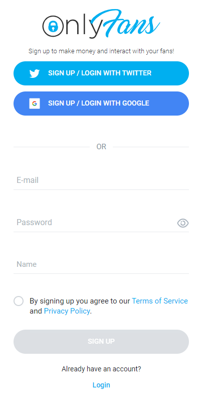 onlyfans registration page